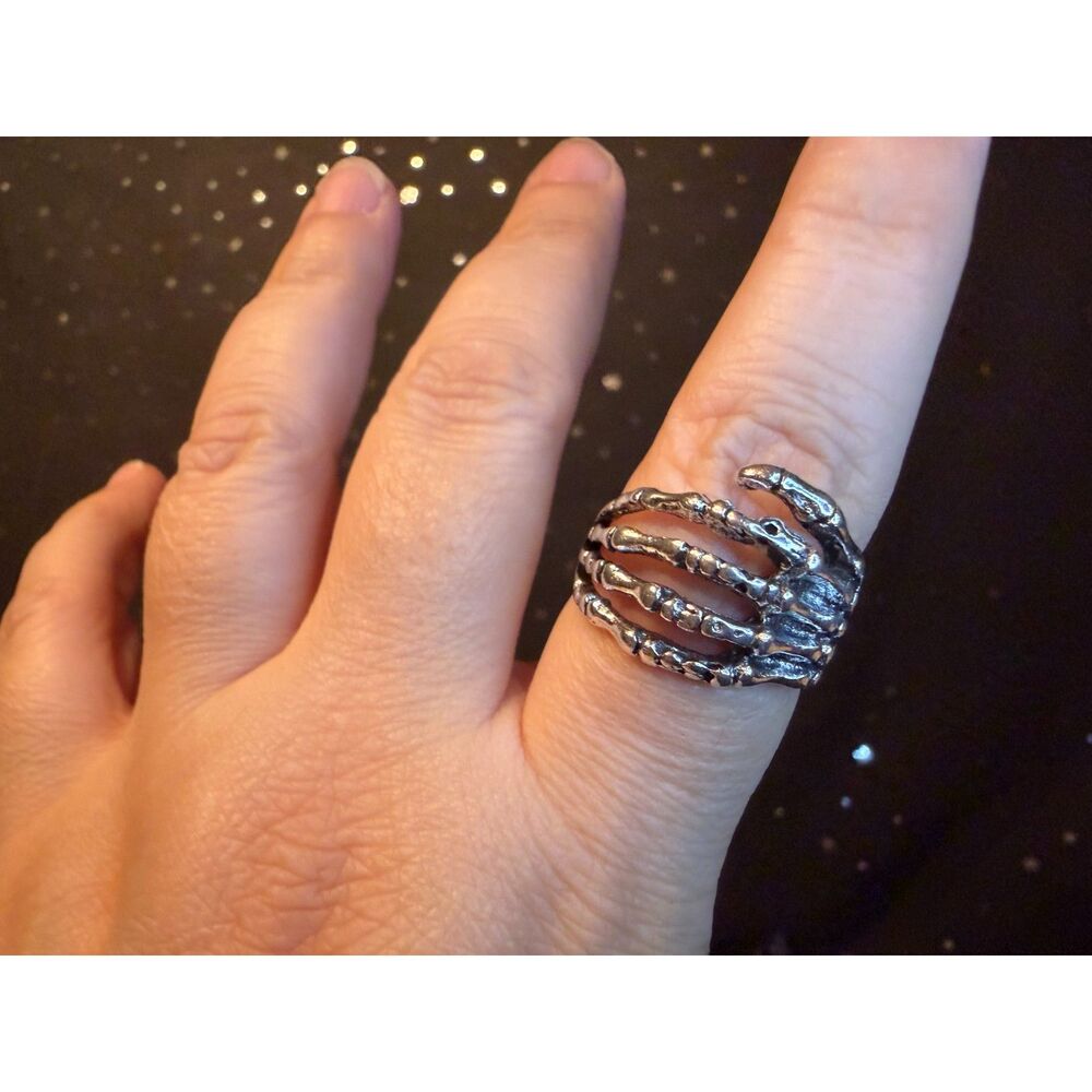 Skeleton Hand Ring Size 9.5, Silver Tone Gothic Statement Ring